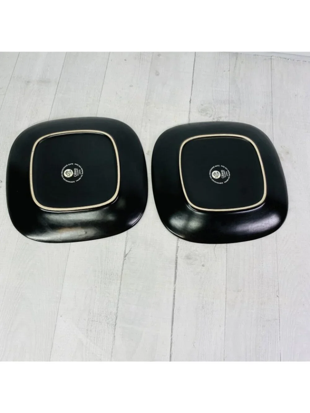 Gibson SOHO LOUNGE Solid Blue Black Edge Square Stoneware Lunch Plates Set of 4